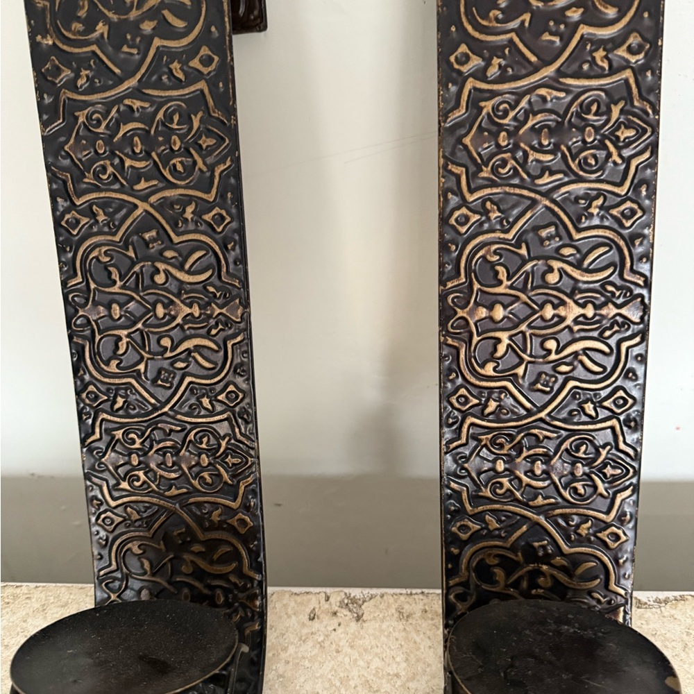 Ornate Black and Gold Metal Wall Sconces